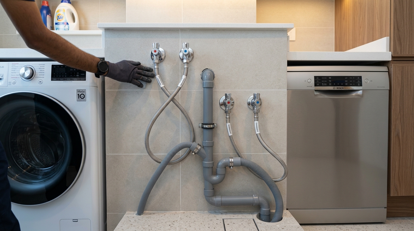 Washing machine and dishwasher plumbing connection and installation in Dubai