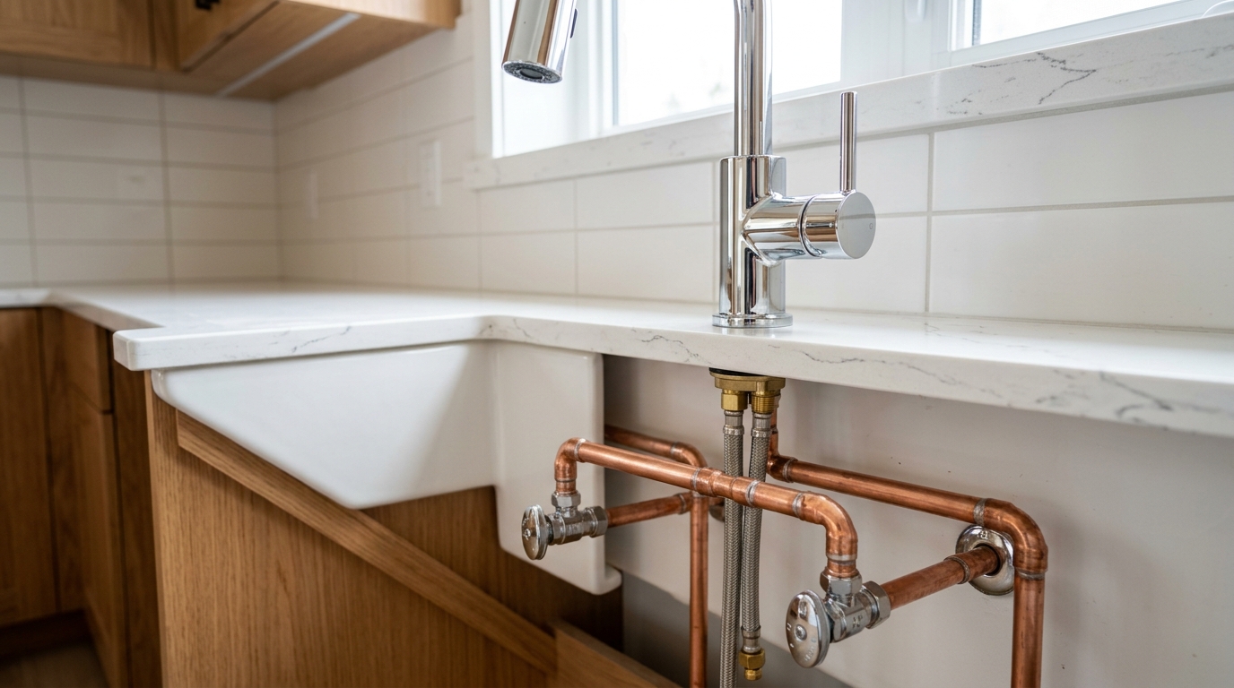 Drain unblocking technician using hydro-jetting equipment in Dubai apartment